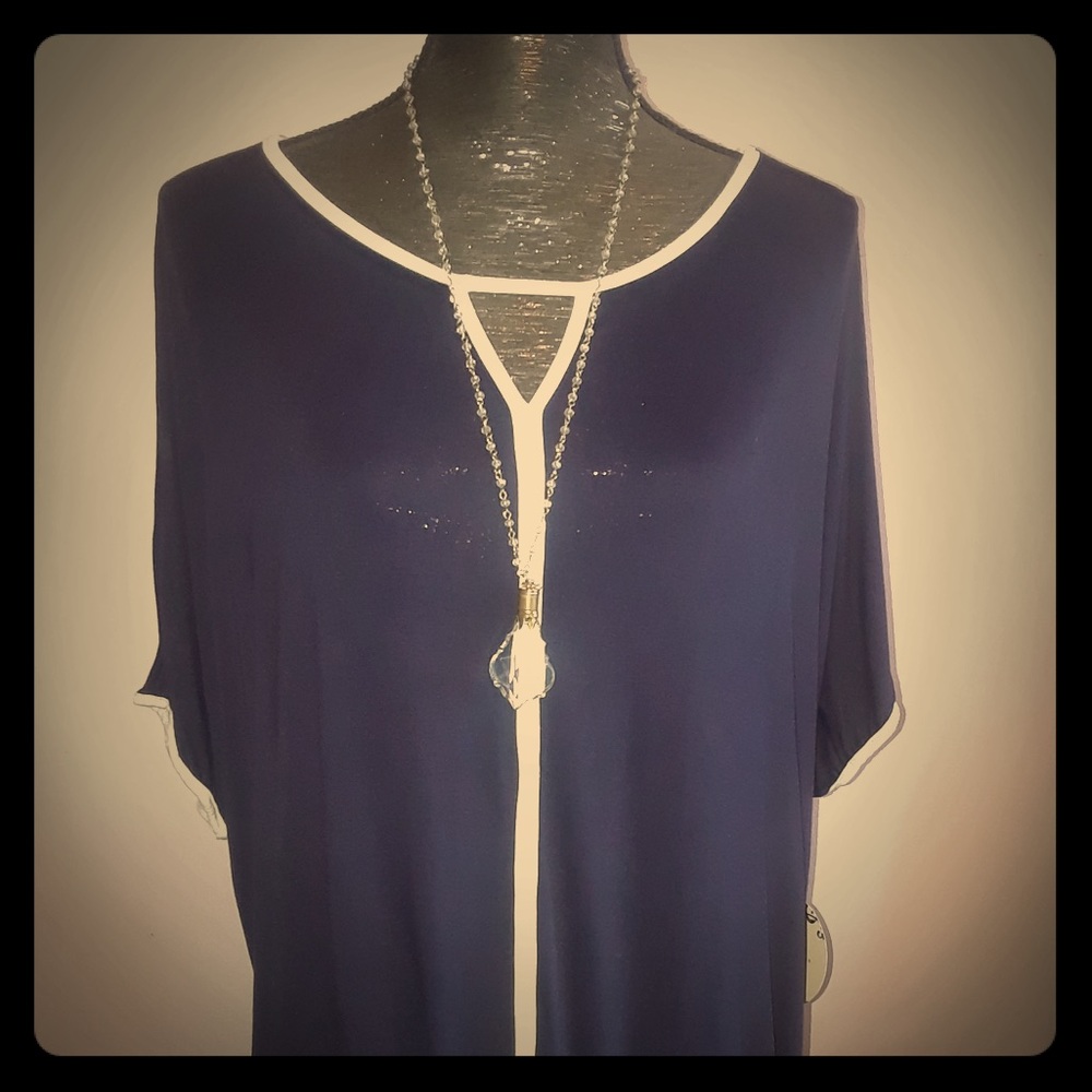 Misia Navy With White Trim Plus Size Top